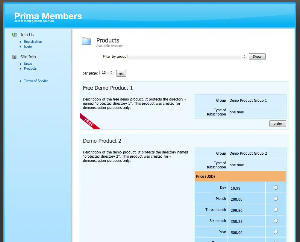 Загрузите веб-инструмент или веб-приложение Prima Membership