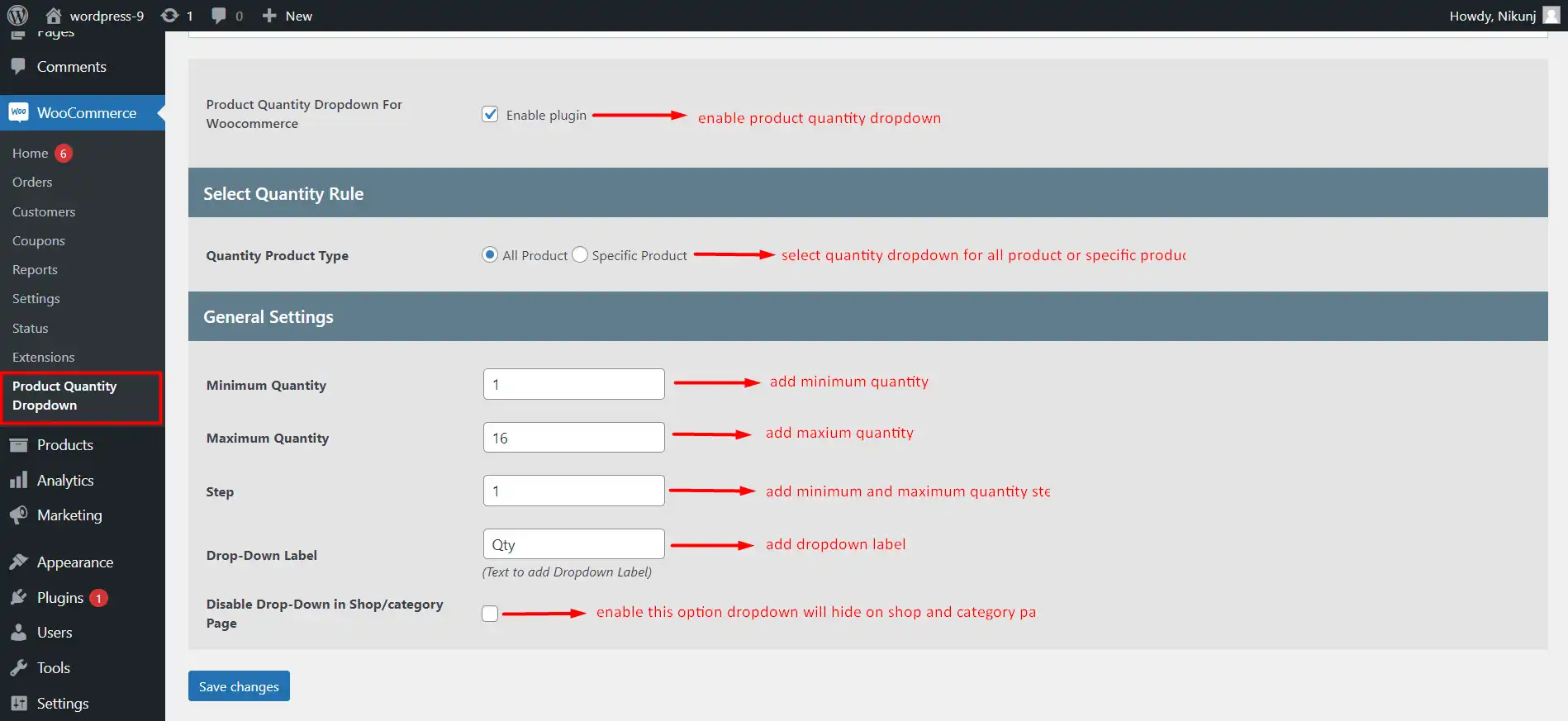 Unduh alat web atau aplikasi web Dropdown Kuantitas Produk woocommerce