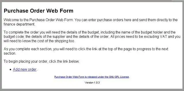 Mag-download ng web tool o web app Purchase Order Web Form