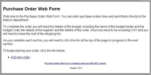 Download web tool or web app Purchase Order Web Form