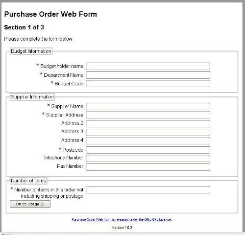 Mag-download ng web tool o web app Purchase Order Web Form