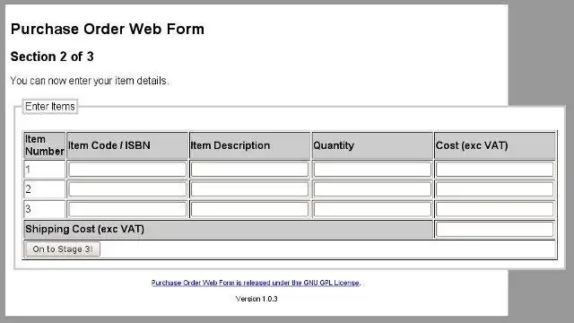 Download web tool or web app Purchase Order Web Form