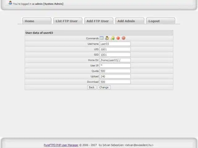 Download web tool or web app PureFTPD PHP User Manager