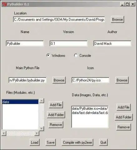 Download web tool or web app PyBuilder for compiling with py2exe