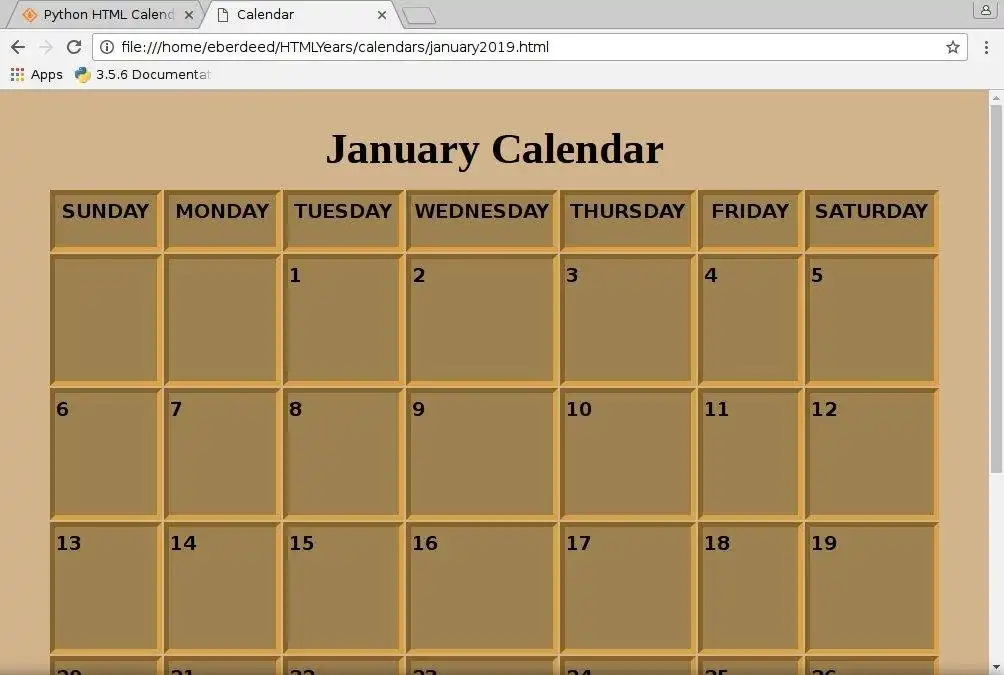 Загрузите веб-инструмент или веб-приложение Python HTML Calendar Generator