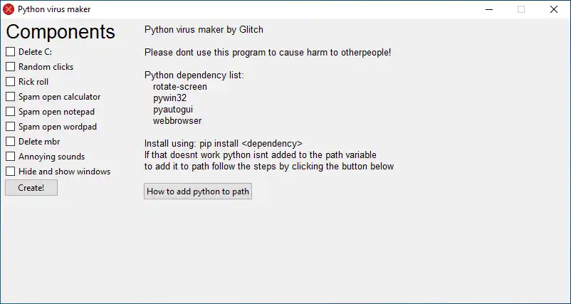 Descărcați instrumentul web sau aplicația web Python virus creator