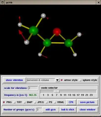 Download web tool or web app pyVib Molecular Graphics Program to run in Linux online