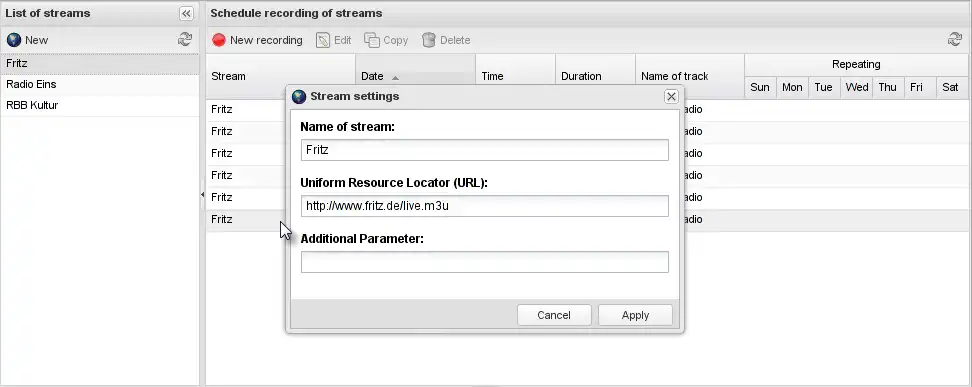 Web-Tool oder Web-App herunterladen Radiorecorder Web GUI