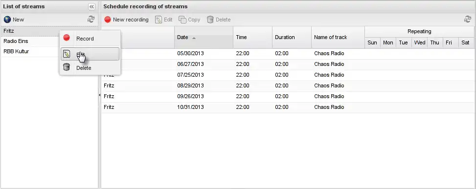 Web-Tool oder Web-App herunterladen Radiorecorder Web GUI