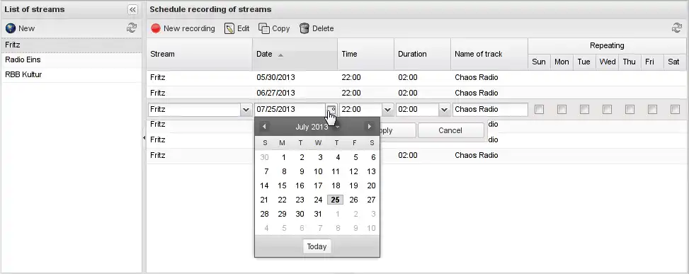 Web-Tool oder Web-App herunterladen Radiorecorder Web GUI