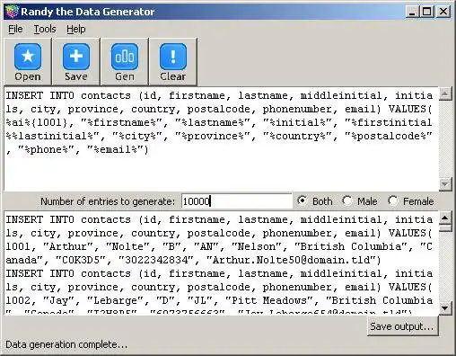 Download webtool of webapp Randy the Data Generator