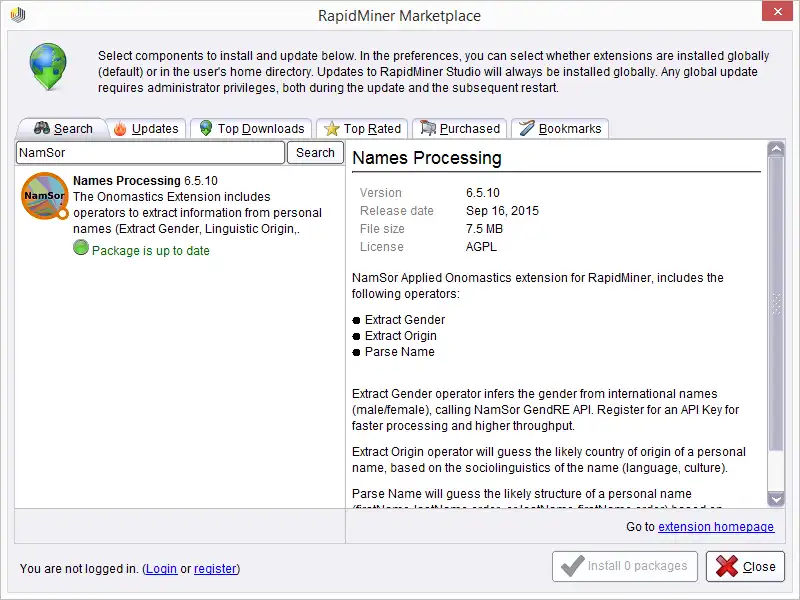 Tải xuống công cụ web hoặc ứng dụng web Rapidminer Onomastics Extension