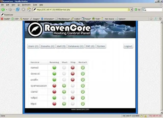 Завантажте веб-інструмент або веб-програму RavenCore Control Panel
