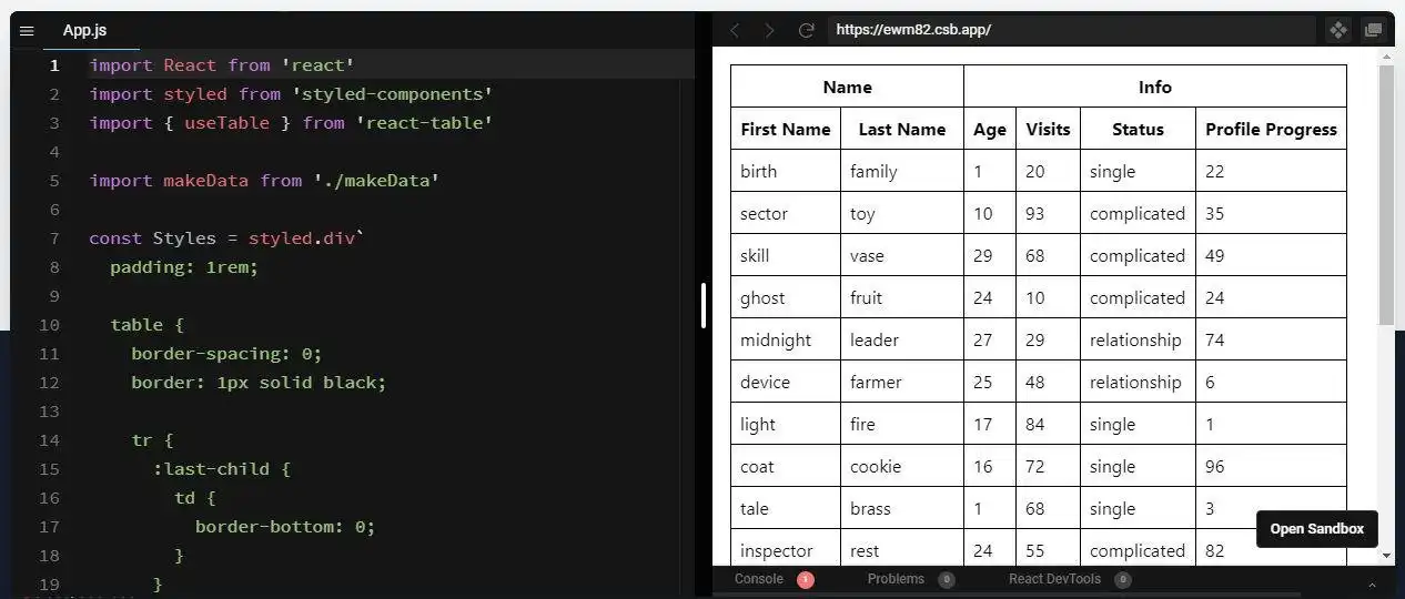 Download web tool or web app React Table
