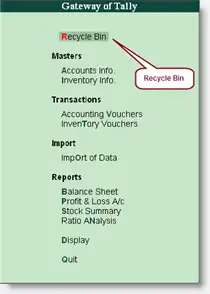Download web tool or web app Recycle Bin for Tally ERP 9