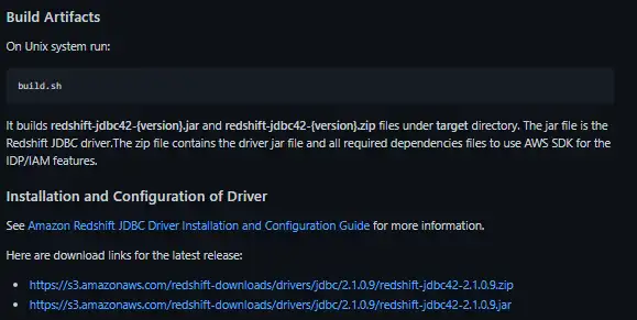 ওয়েব টুল বা ওয়েব অ্যাপ Redshift JDBC ড্রাইভার ডাউনলোড করুন