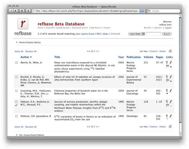 Загрузите веб-инструмент или веб-приложение refbase - база данных веб-справочников