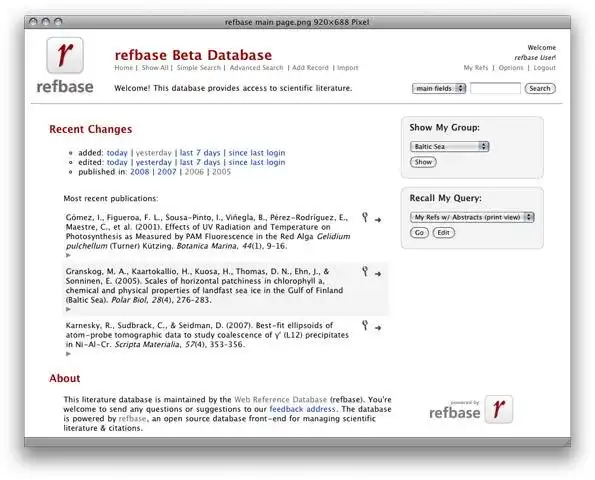 Загрузите веб-инструмент или веб-приложение refbase - база данных веб-справочников