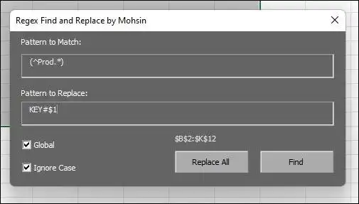 Download web tool or web app Regex Find  Replace in Excel