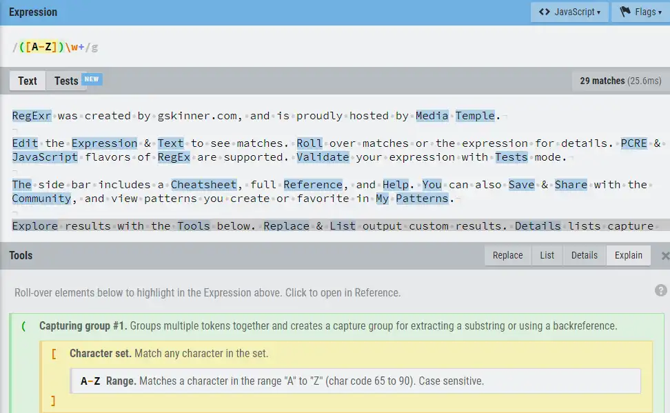 Mag-download ng web tool o web app na RegExr