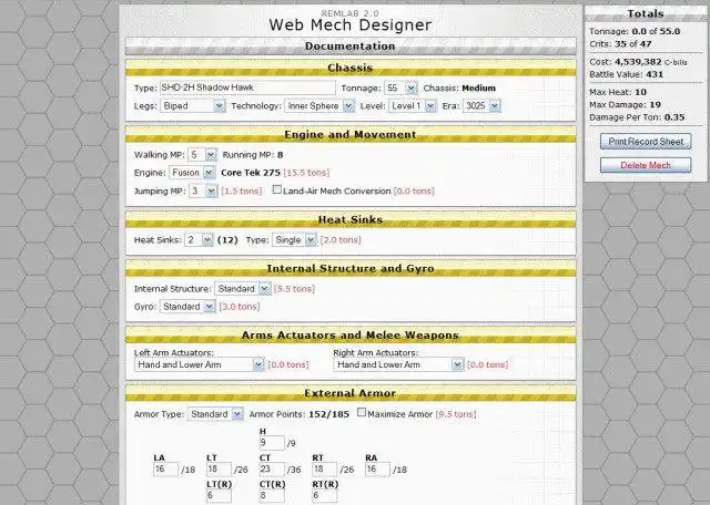 Download web tool or web app REMLAB Web Mech Designer