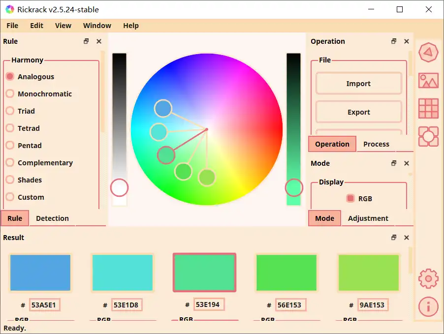 Descargue la herramienta web o la aplicación web Rickrack (Generador de paleta de colores)