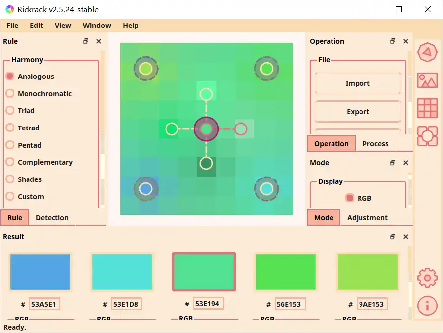 Descargue la herramienta web o la aplicación web Rickrack (Generador de paleta de colores)