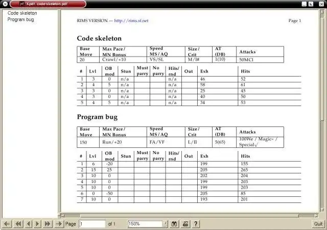 Download web tool or web app Rolemaster Individual Monster Sheet