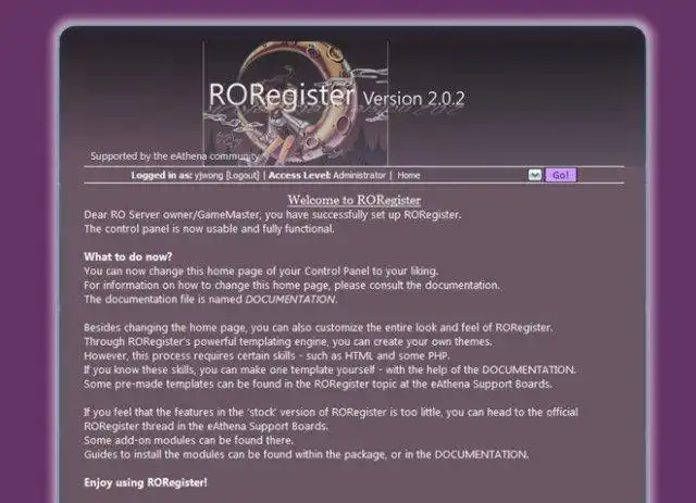 Загрузите веб-инструмент или веб-приложение RORegister - CP на основе eAthena для работы в Linux онлайн