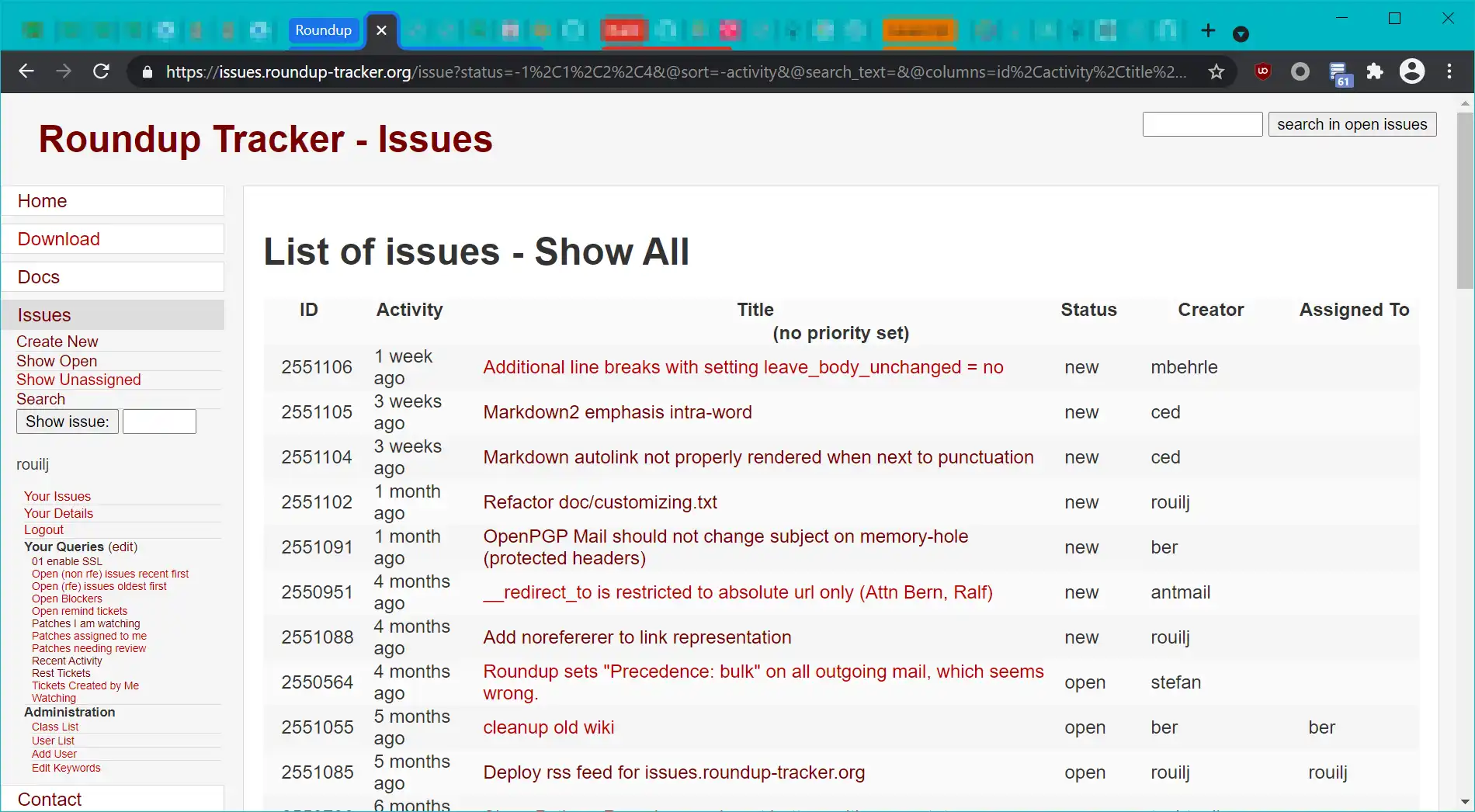 Mag-download ng web tool o web app Roundup Issue Tracker