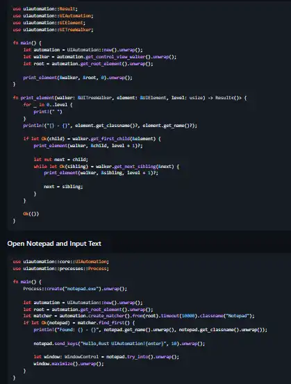 Descargue la herramienta web o la aplicación web Rust para la automatización de la interfaz de usuario de Windows