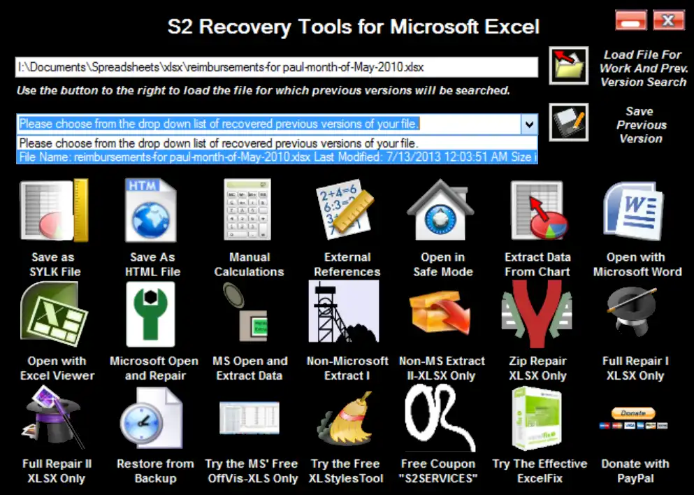 Download web tool or web app S2 Recovery Tools for Microsoft Excel