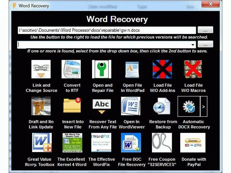 Download web tool or web app S2 Recovery Tools for Microsoft Word