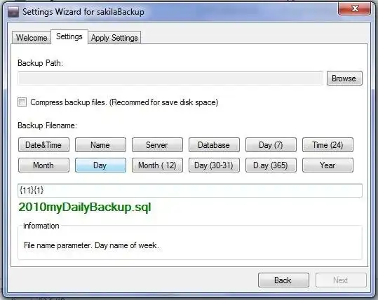 Загрузите веб-инструмент или веб-приложение sakilaBackup