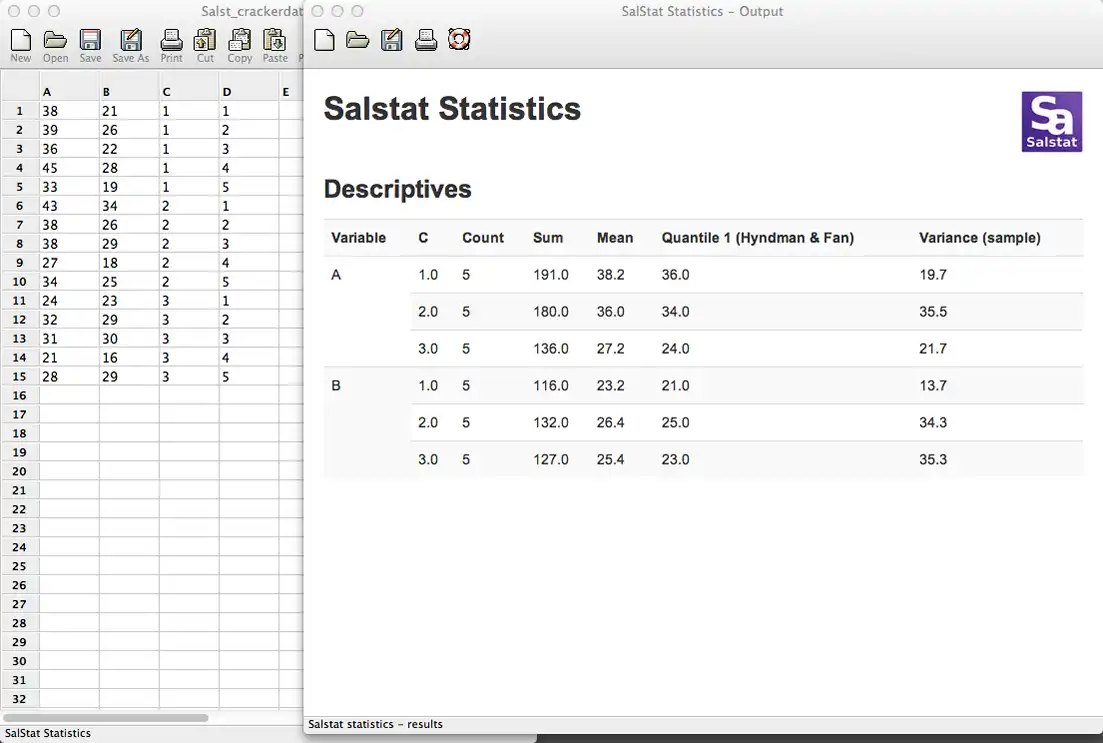 Téléchargez l'outil Web ou l'application Web SalStat Statistics Package pour l'exécuter sous Linux en ligne