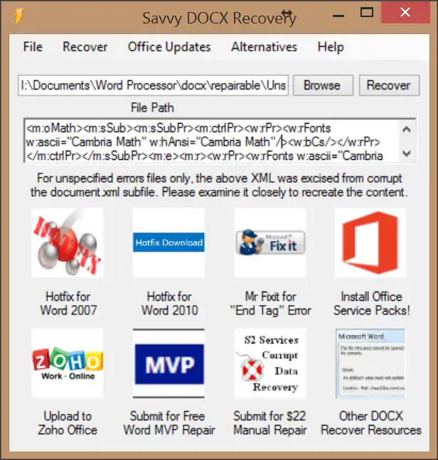 Scarica lo strumento web o l'app web Savvy DOCX Recovery