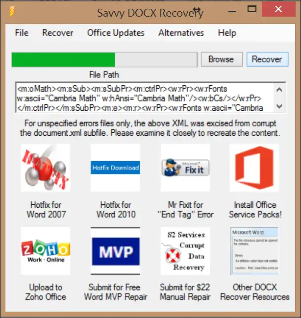 Download web tool or web app Savvy DOCX Recovery