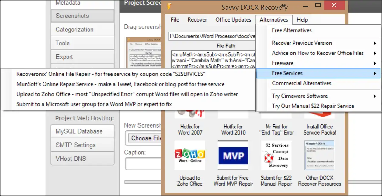 Muat turun alat web atau aplikasi web Savvy DOCX Recovery