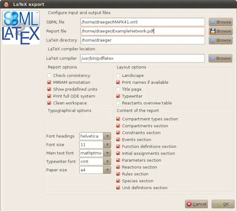 Web ツールまたは Web アプリ SBML2LaTeX をダウンロードして、Linux オンライン上で Windows オンラインで実行する