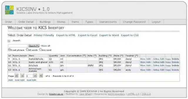 Загрузите веб-инструмент или веб-приложение Science Lab Inventory Order Management