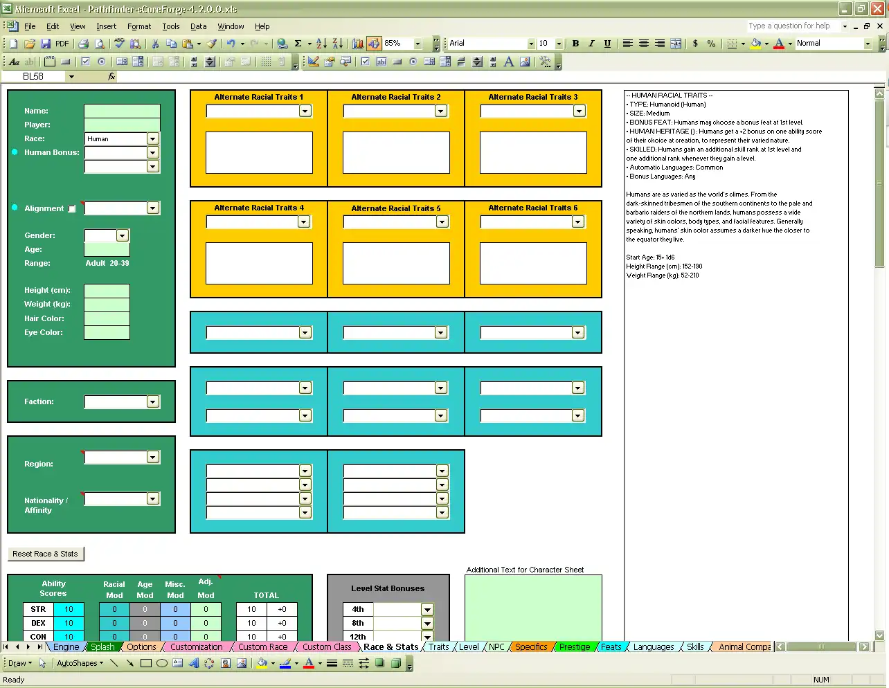 Download web tool or web app sCoreForge Pathfinder Character Creator