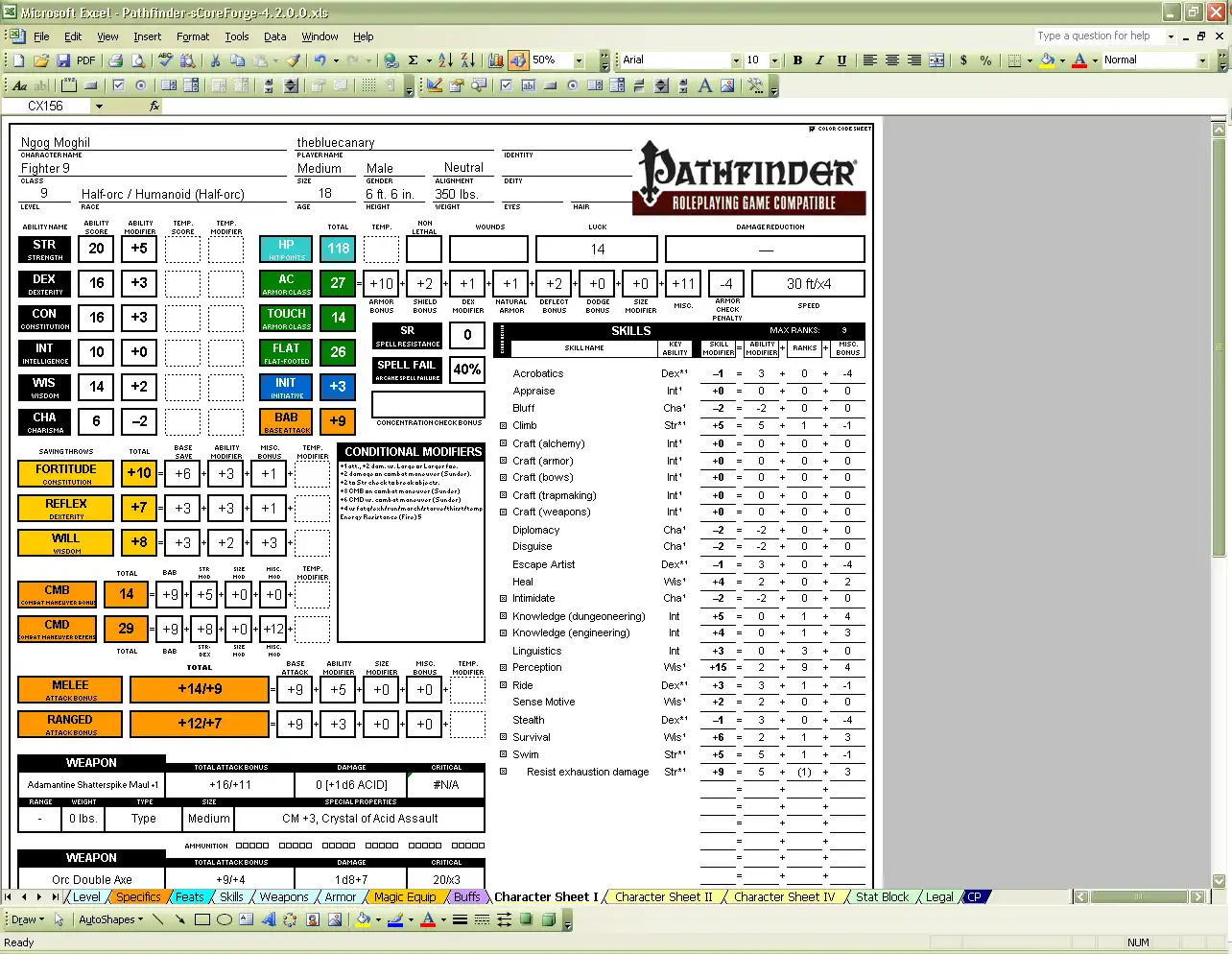 Download web tool or web app sCoreForge Pathfinder Character Creator