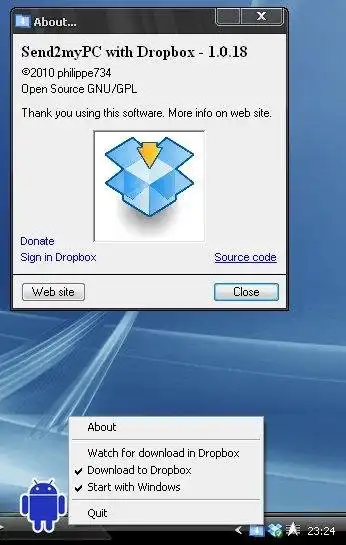 Download web tool or web app Send 2 my PC with Dropbox