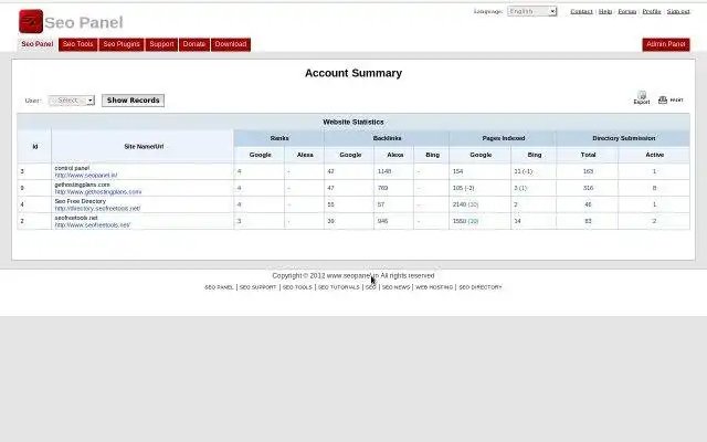 Download web tool or web app SEO Panel - A control panel for SEO