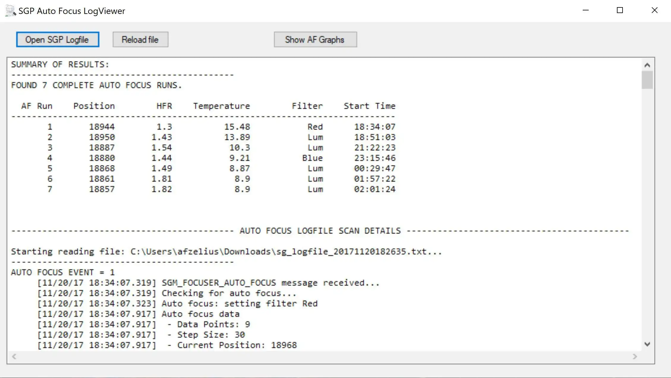 Muat turun alat web atau aplikasi web SGP AutoFocus LogViewer