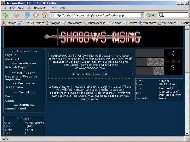 Download webtool of webapp Shadows Rising RPG om online in Linux te draaien