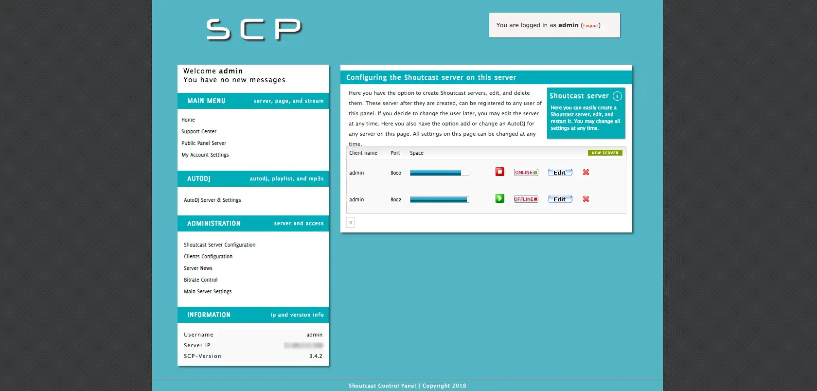 Download web tool or web app ShoutCast Control Panel Alpha