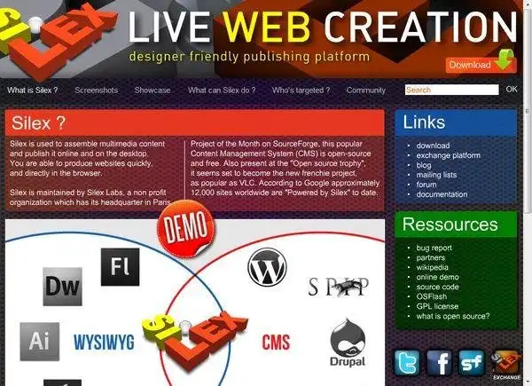 Загрузите веб-инструмент или веб-приложение Silex, живое создание сети