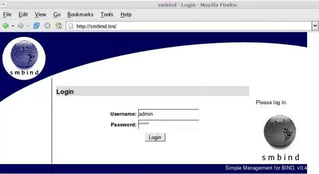 Загрузите веб-инструмент или веб-приложение Simple Management for BIND
