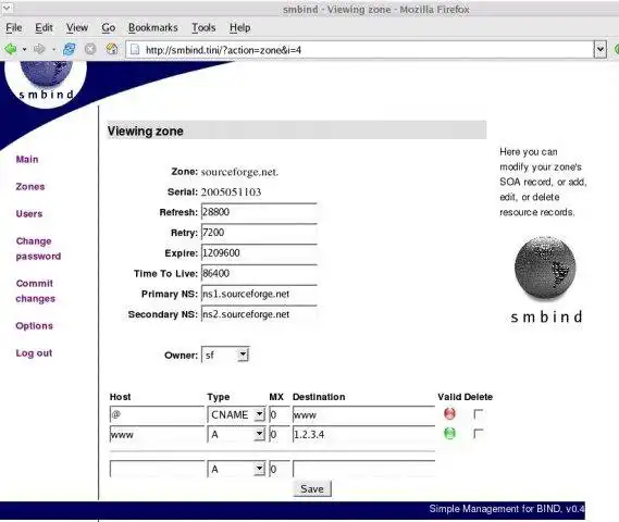 Muat turun alat web atau aplikasi web Pengurusan Mudah untuk BIND